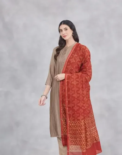 Red Cotton Silk Blend Hand Block Printed Dupatta