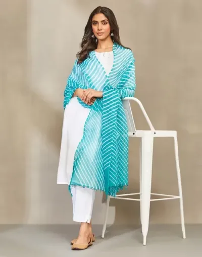 Turquoise Cotton Silk Tie And Dye Dupatta Neer Rang