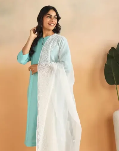 White Cotton Silk Chikankari Dupatta