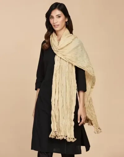 Beige Cotton Woven Dupatta
