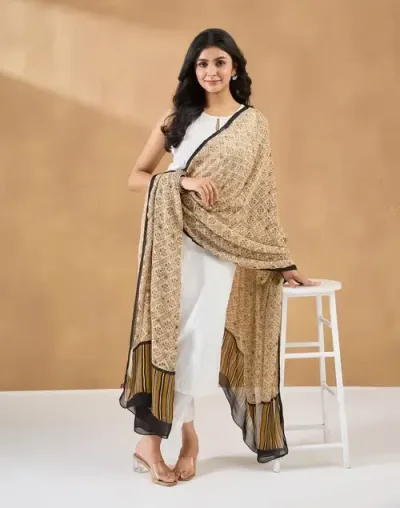 Beige Viscose Bagru Printed