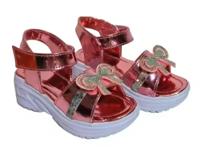 Girls Pink Party Wear Sandals with Bow Design | Stylish Synthetic Velcro Sandals for Kids