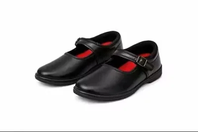 Girls School Shoes, Black Leather, Adjustable Buckle Strap, Anti-Slip Sole, Cushioned Footbed