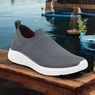 Men's Grey Knit Slip-On Walking Casual Sneakers