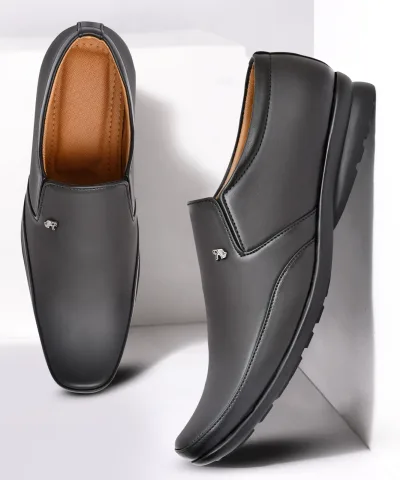 Black Leather Slip-On Formal Shoes