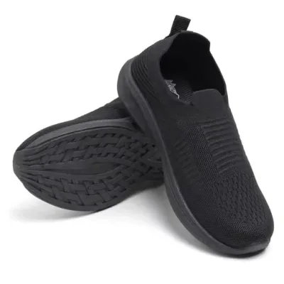Women's Black Slip-On Knit Casual Shoes