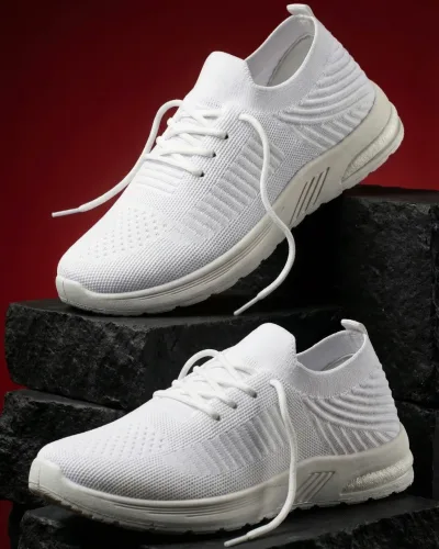 White Mesh Lace-Up Casual Walking Shoes