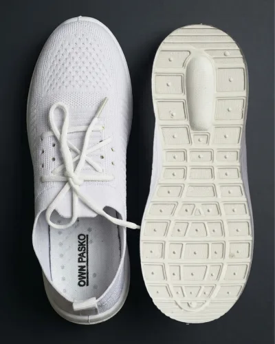 White Mesh Lace-Up Casual Walking Shoes