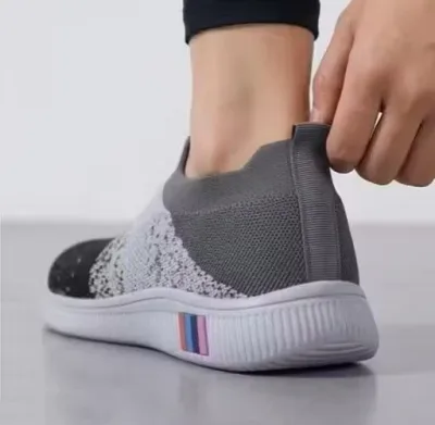 Grey Printed Knit Slip-On Casual Sneakers