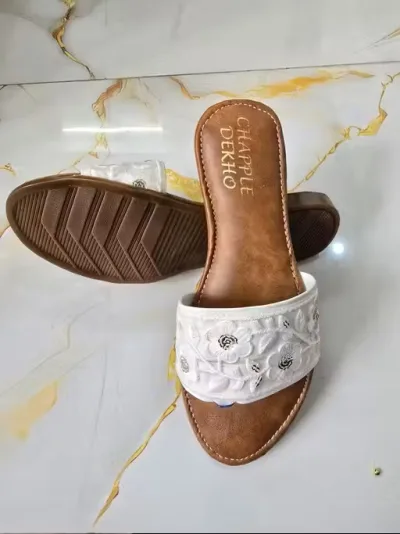 White Floral Embroidered Kolhapuri Comfort Flats