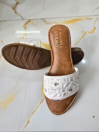 White Floral Embroidered Kolhapuri Comfort Flats