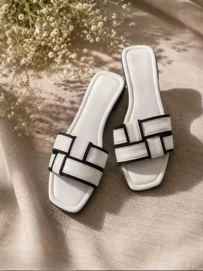 Cream Woven Strap Comfort Flats