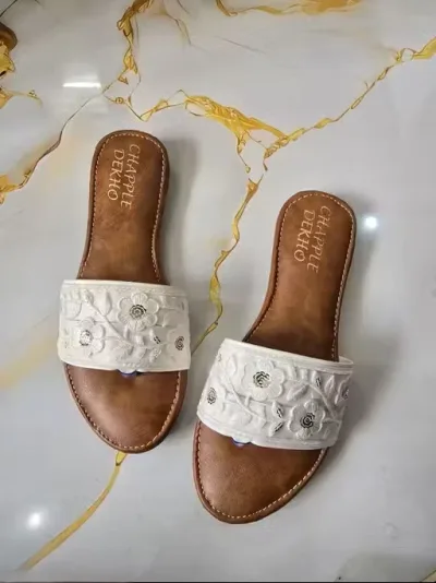 White Floral Embroidered Kolhapuri Comfort Flats