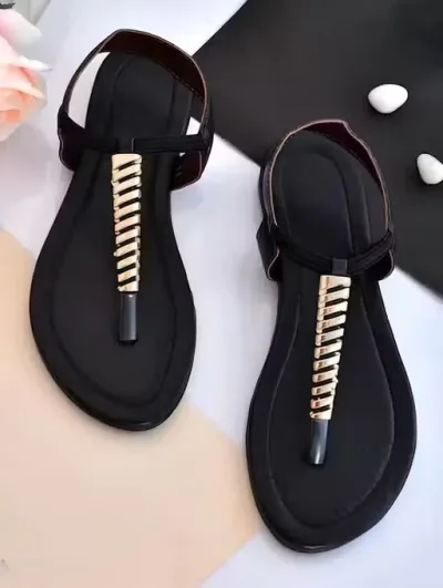 Black Embellished Backstrap Comfort Flats