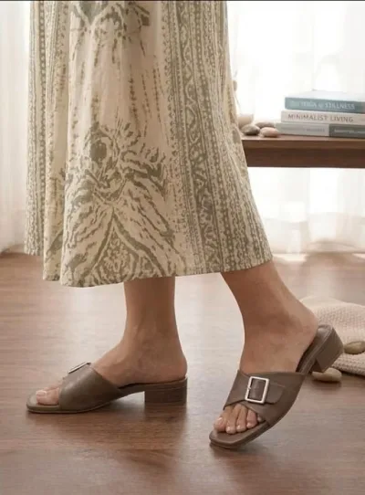 Brown Buckle Strap Flatform Flats