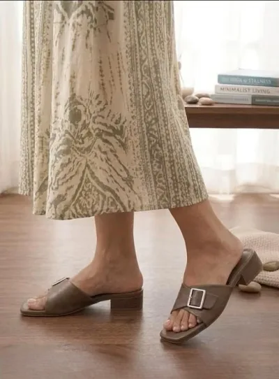 Brown Buckle Strap Flatform Flats