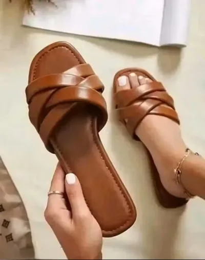 Brown Cross Strap Comfort Flats
