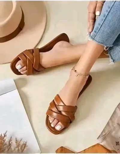 Brown Cross Strap Comfort Flats