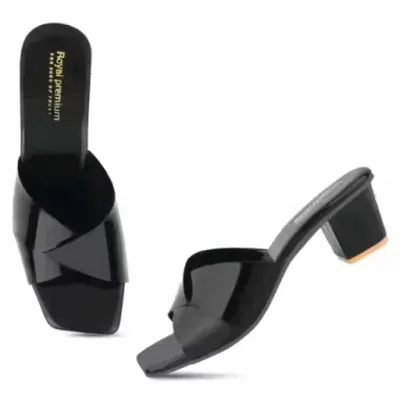 Black Embellished Platform Block Heel Mules