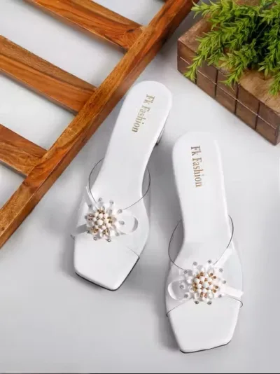 White Transparent Bow Block Heel Mules