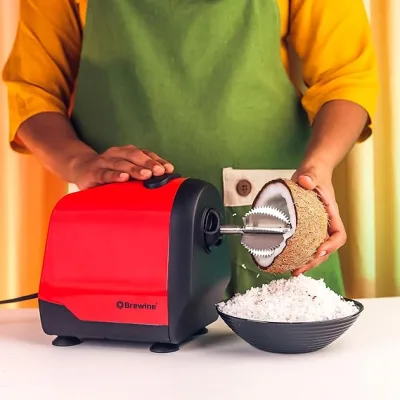 Brewine 2-in-1 Coconut Scraper & Citrus Juicer with Dual Speed Settings, Cooling Fan for Ventilation, Stainless Steel Scraping Blade  200 Watts